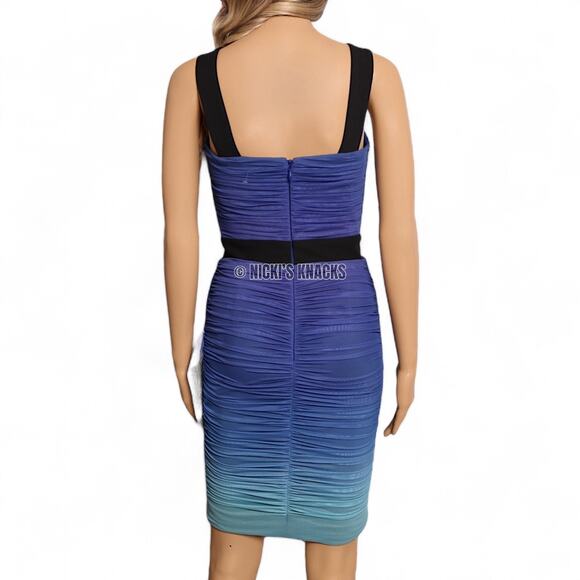 Dress the Population Ombre Ruched Bodycon Mini Dress Blue Teal Mesh Club Size XS - Picture 7 of 12